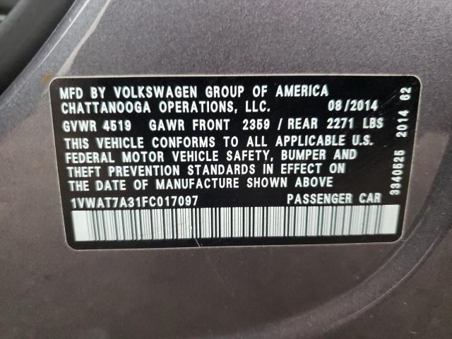 Photo 9 VIN: 1VWAT7A31FC017097 - VOLKSWAGEN PASSAT 