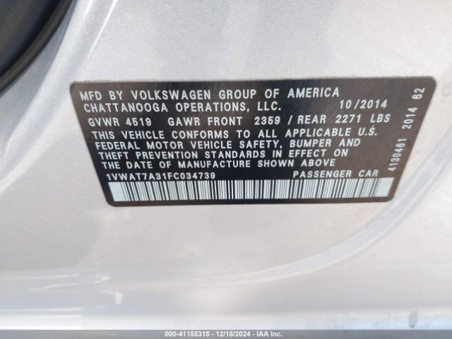 Photo 8 VIN: 1VWAT7A31FC034739 - VOLKSWAGEN PASSAT 