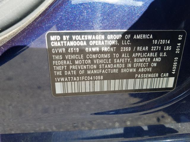 Photo 9 VIN: 1VWAT7A31FC041058 - VOLKSWAGEN PASSAT 