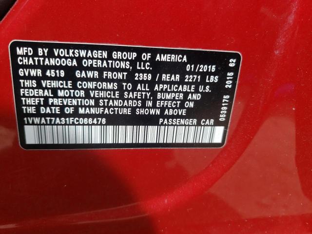 Photo 9 VIN: 1VWAT7A31FC066476 - VOLKSWAGEN PASSAT 