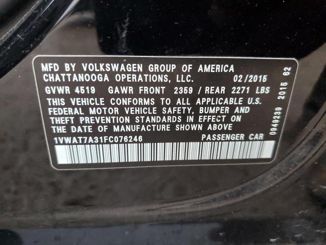 Photo 12 VIN: 1VWAT7A31FC076246 - VOLKSWAGEN PASSAT 