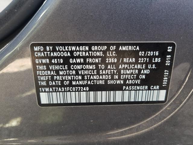 Photo 9 VIN: 1VWAT7A31FC077249 - VOLKSWAGEN PASSAT 