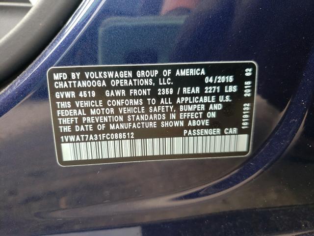 Photo 9 VIN: 1VWAT7A31FC088512 - VOLKSWAGEN PASSAT 