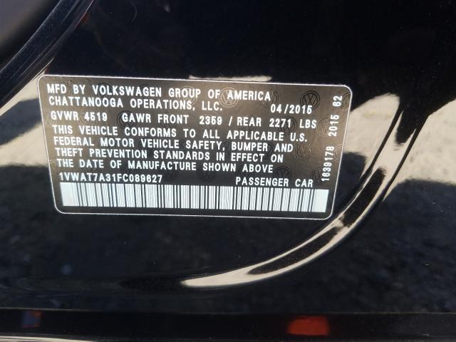 Photo 9 VIN: 1VWAT7A31FC089627 - VOLKSWAGEN PASSAT S 