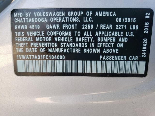 Photo 9 VIN: 1VWAT7A31FC104000 - VOLKSWAGEN PASSAT 