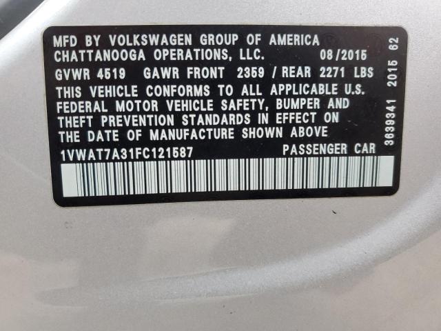 Photo 11 VIN: 1VWAT7A31FC121587 - VOLKSWAGEN PASSAT 