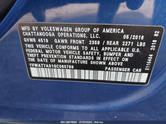 Photo 8 VIN: 1VWAT7A31GC060789 - VOLKSWAGEN PASSAT 