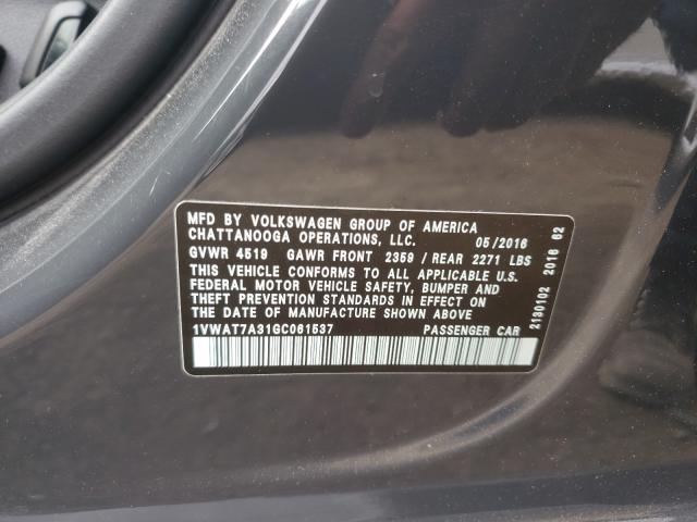 Photo 9 VIN: 1VWAT7A31GC061537 - VOLKSWAGEN PASSAT 