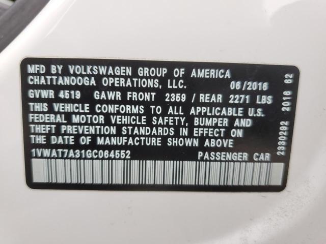 Photo 11 VIN: 1VWAT7A31GC064552 - VOLKSWAGEN PASSAT S 