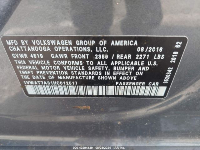 Photo 8 VIN: 1VWAT7A31HC012517 - VOLKSWAGEN PASSAT 