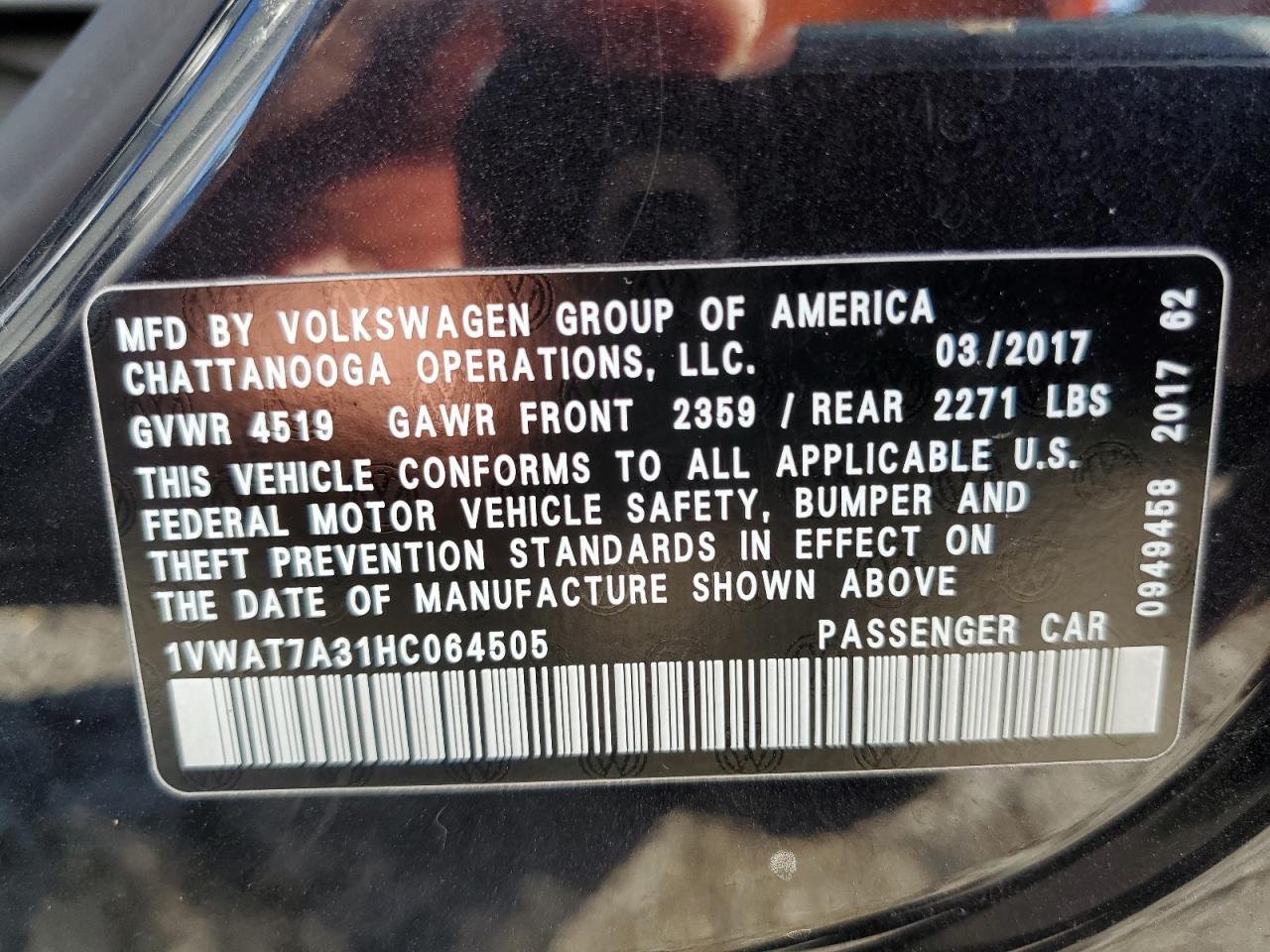 Photo 11 VIN: 1VWAT7A31HC064505 - VOLKSWAGEN PASSAT 