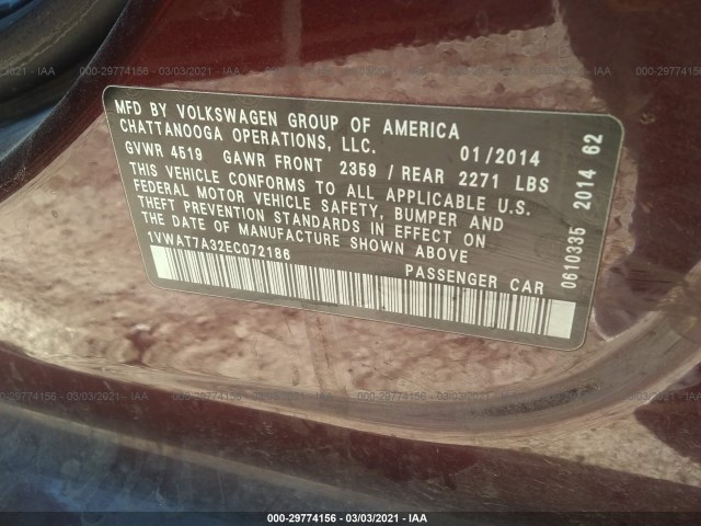 Photo 8 VIN: 1VWAT7A32EC072186 - VOLKSWAGEN PASSAT 