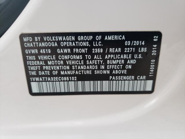 Photo 9 VIN: 1VWAT7A32EC085102 - VOLKSWAGEN PASSAT 