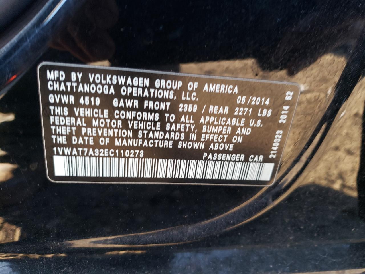 Photo 12 VIN: 1VWAT7A32EC110273 - VOLKSWAGEN PASSAT 