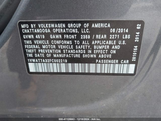 Photo 8 VIN: 1VWAT7A32FC002219 - VOLKSWAGEN PASSAT 