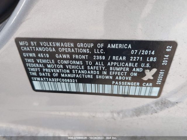 Photo 8 VIN: 1VWAT7A32FC006321 - VOLKSWAGEN PASSAT 