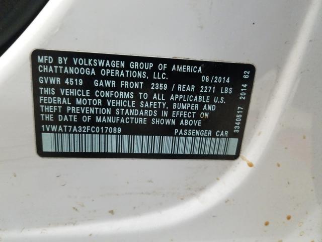 Photo 9 VIN: 1VWAT7A32FC017089 - VOLKSWAGEN PASSAT 