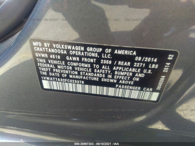 Photo 8 VIN: 1VWAT7A32FC023376 - VOLKSWAGEN PASSAT 