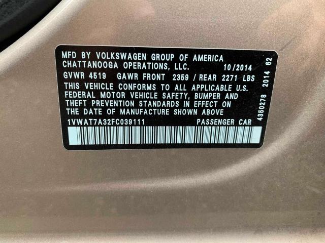 Photo 9 VIN: 1VWAT7A32FC039111 - VOLKSWAGEN PASSAT 