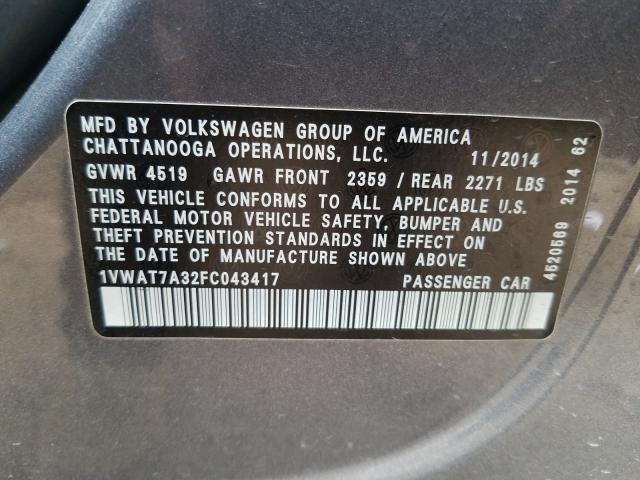 Photo 9 VIN: 1VWAT7A32FC043417 - VOLKSWAGEN PASSAT 