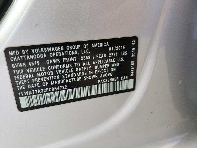 Photo 9 VIN: 1VWAT7A32FC064722 - VOLKSWAGEN PASSAT 