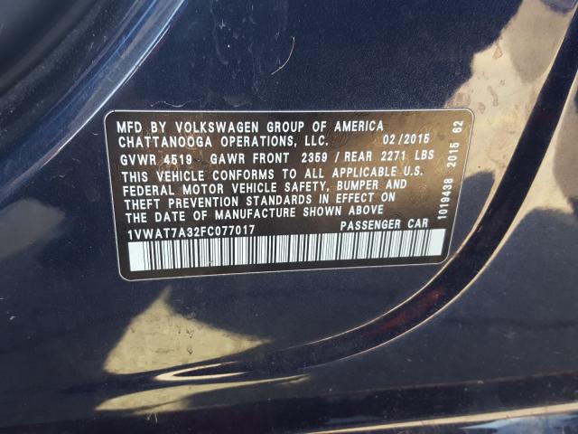 Photo 9 VIN: 1VWAT7A32FC077017 - VOLKSWAGEN PASSAT 