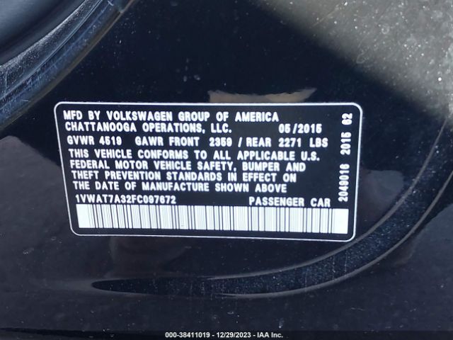 Photo 8 VIN: 1VWAT7A32FC097672 - VOLKSWAGEN PASSAT 