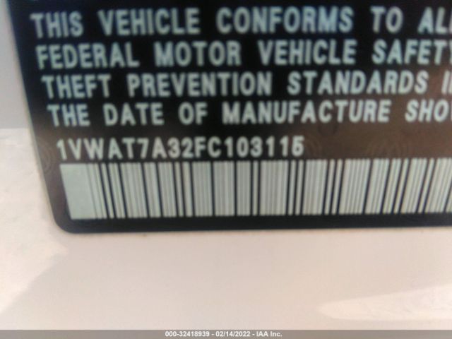 Photo 8 VIN: 1VWAT7A32FC103115 - VOLKSWAGEN PASSAT 