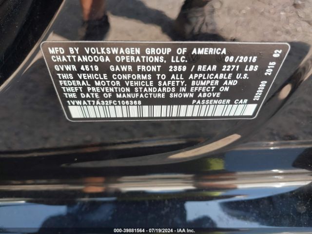 Photo 8 VIN: 1VWAT7A32FC106368 - VOLKSWAGEN PASSAT 