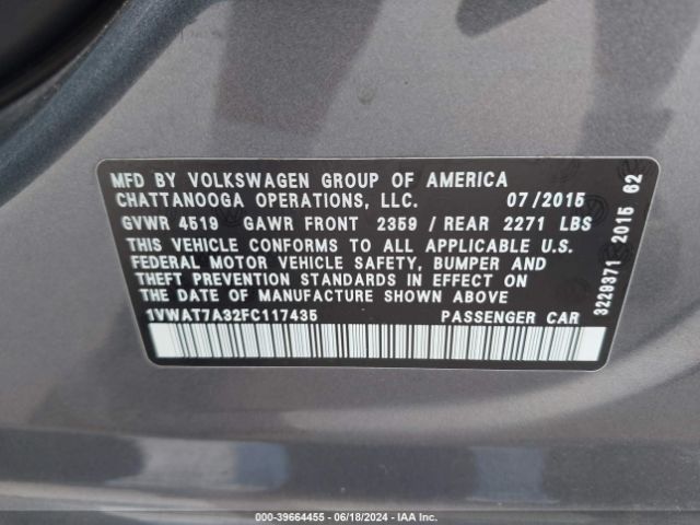 Photo 8 VIN: 1VWAT7A32FC117435 - VOLKSWAGEN PASSAT 