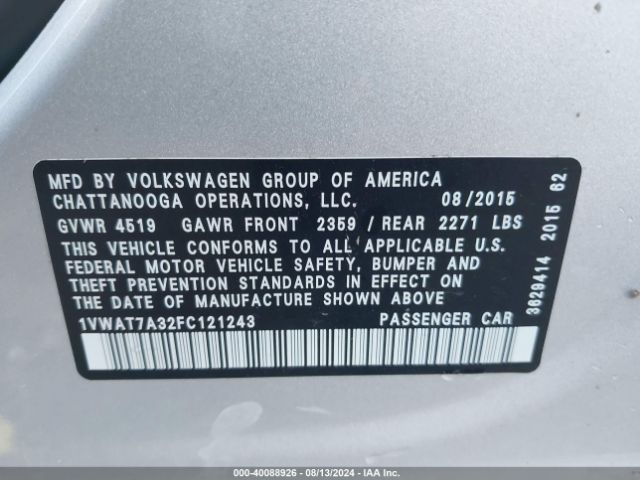 Photo 8 VIN: 1VWAT7A32FC121243 - VOLKSWAGEN PASSAT 