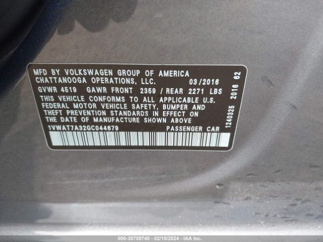 Photo 8 VIN: 1VWAT7A32GC044679 - VOLKSWAGEN PASSAT 