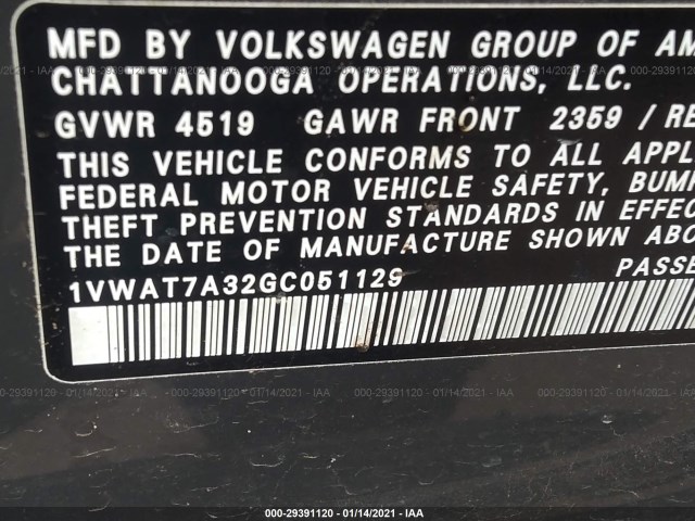 Photo 8 VIN: 1VWAT7A32GC051129 - VOLKSWAGEN PASSAT 