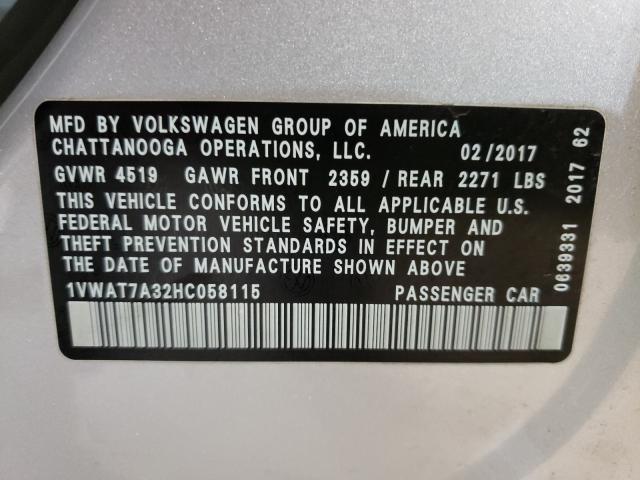 Photo 9 VIN: 1VWAT7A32HC058115 - VOLKSWAGEN PASSAT 