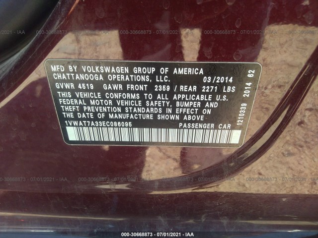 Photo 8 VIN: 1VWAT7A33EC086095 - VOLKSWAGEN PASSAT 