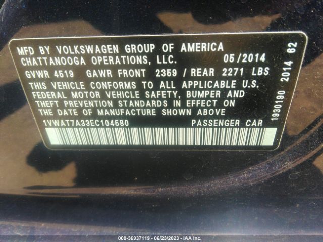 Photo 8 VIN: 1VWAT7A33EC104580 - VOLKSWAGEN PASSAT 