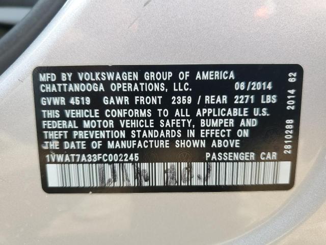 Photo 11 VIN: 1VWAT7A33FC002245 - VOLKSWAGEN PASSAT S 