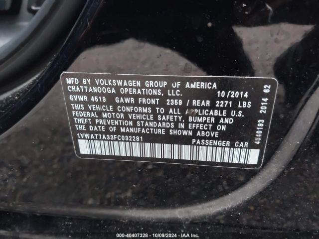 Photo 8 VIN: 1VWAT7A33FC032281 - VOLKSWAGEN PASSAT 