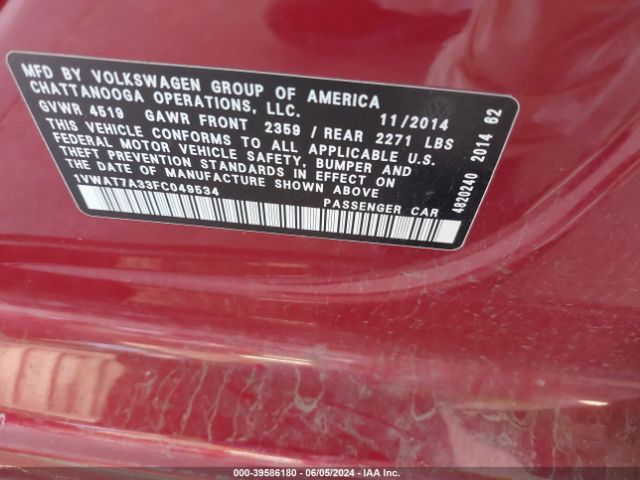 Photo 8 VIN: 1VWAT7A33FC049534 - VOLKSWAGEN PASSAT 