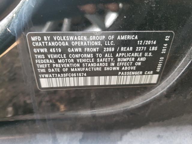 Photo 9 VIN: 1VWAT7A33FC051574 - VOLKSWAGEN PASSAT 