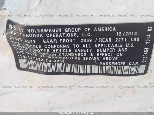 Photo 8 VIN: 1VWAT7A33FC054636 - VOLKSWAGEN PASSAT 