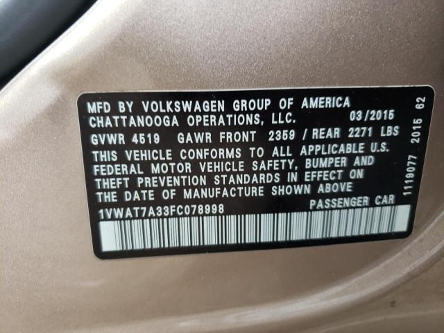 Photo 11 VIN: 1VWAT7A33FC078998 - VOLKSWAGEN PASSAT 