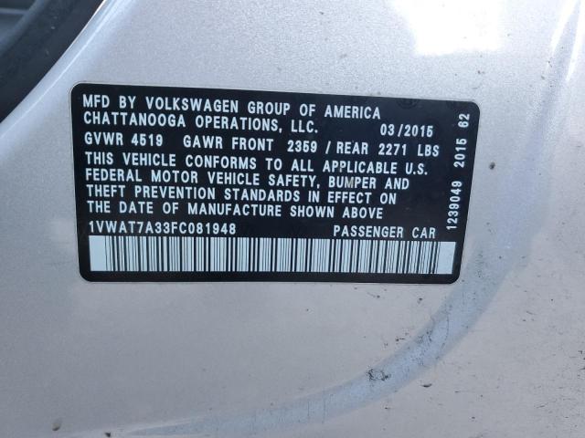 Photo 11 VIN: 1VWAT7A33FC081948 - VOLKSWAGEN PASSAT S 