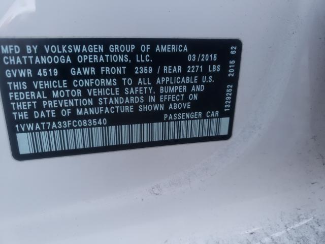 Photo 9 VIN: 1VWAT7A33FC083540 - VOLKSWAGEN PASSAT 