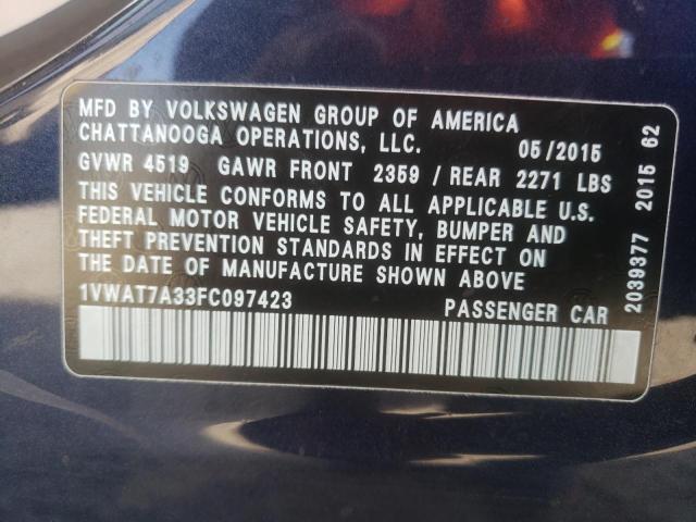 Photo 12 VIN: 1VWAT7A33FC097423 - VOLKSWAGEN PASSAT 