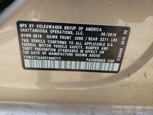 Photo 11 VIN: 1VWAT7A33FC098717 - VOLKSWAGEN PASSAT 