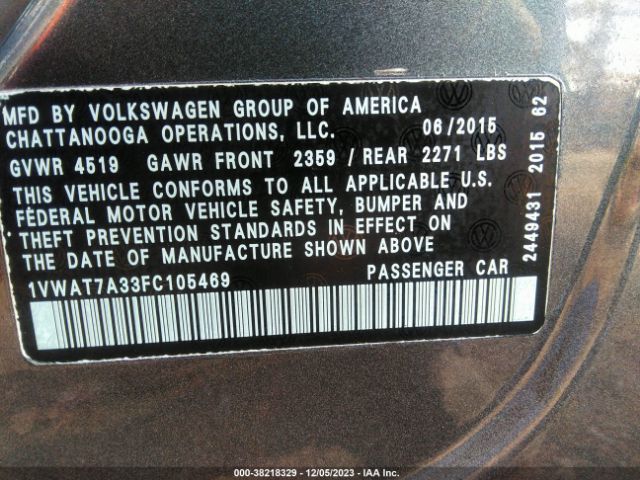 Photo 8 VIN: 1VWAT7A33FC105469 - VOLKSWAGEN PASSAT 