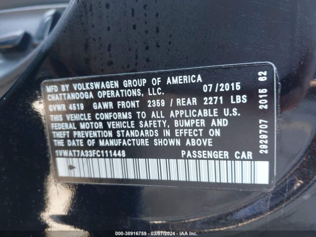 Photo 8 VIN: 1VWAT7A33FC111448 - VOLKSWAGEN PASSAT 