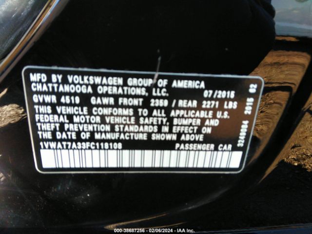 Photo 8 VIN: 1VWAT7A33FC118108 - VOLKSWAGEN PASSAT 