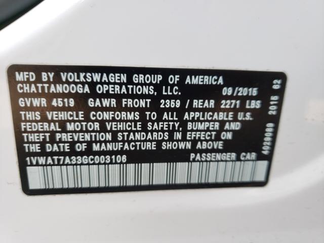 Photo 9 VIN: 1VWAT7A33GC003106 - VOLKSWAGEN PASSAT 